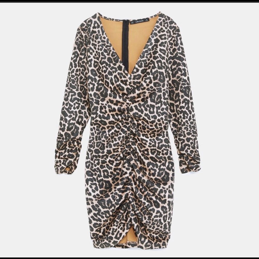 Zara Basic Leopard Ruched Dress